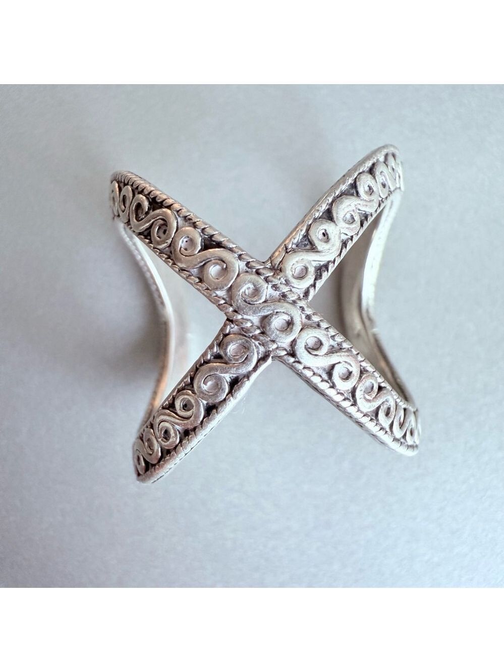 Samuel B Cross Over "X" Balinese Scroll Design Open Wrap Sterling Silver Ring